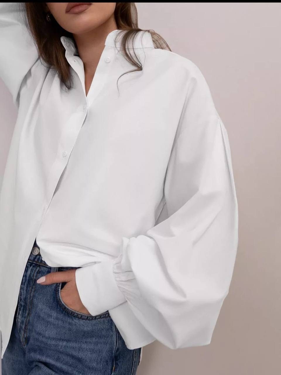 рубашка офисная оверсайз с пышными рукавами cassa marina,рубашка свободного кроя,белые рубашки,рубашка оверсайз белая,рубашка прямого кроя