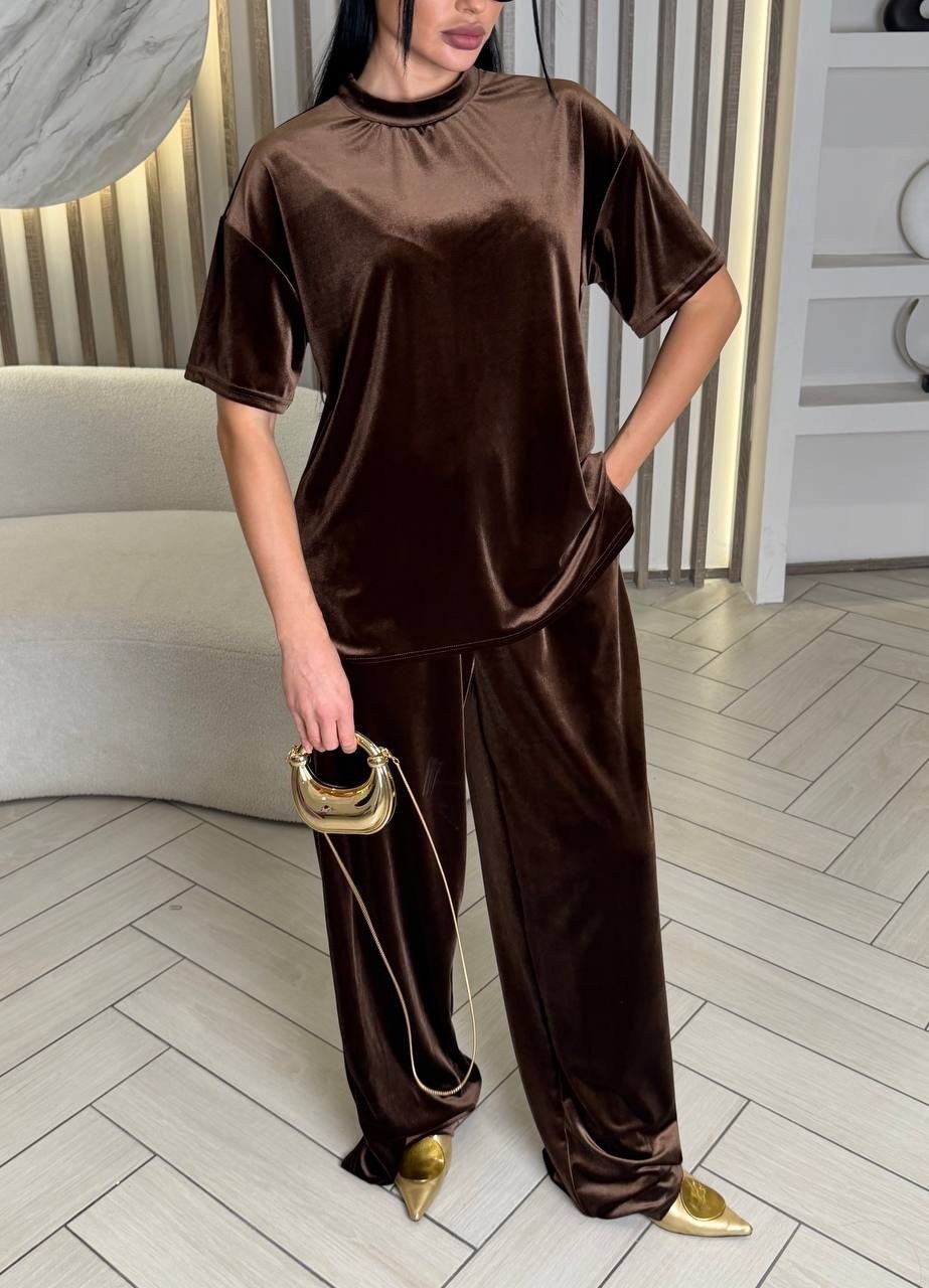 костюм (джемпер+брюки) lady taiga какао,брюки мокко looklikecat 06676420,велюровый костюм,женский велюровый костюм,костюм с брюками