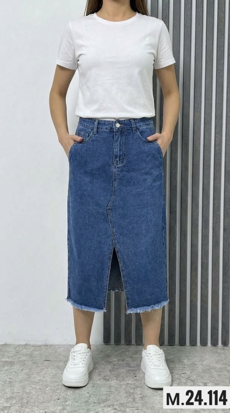 джинсовая юбка,длинная джинсовая юбка,джинсовая юбка макси,прямая джинсовая юбка,юбка джинсовая длинная с разрезом спереди niange