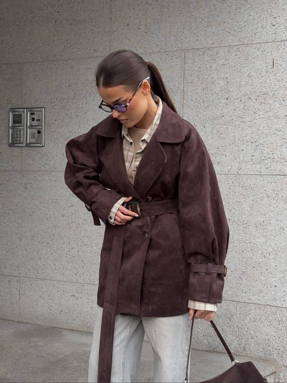 замшевый тренч,тренч замшевый длинный tinaria,женский плащ,модный плащ,замшевая куртка