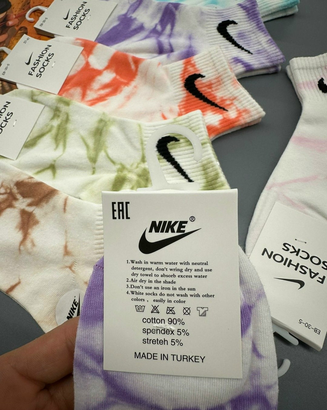 женские носки,спортивные носки средней длины тай дай найк,носки спортивные,носки женские спортивные,носки женские 10 пар