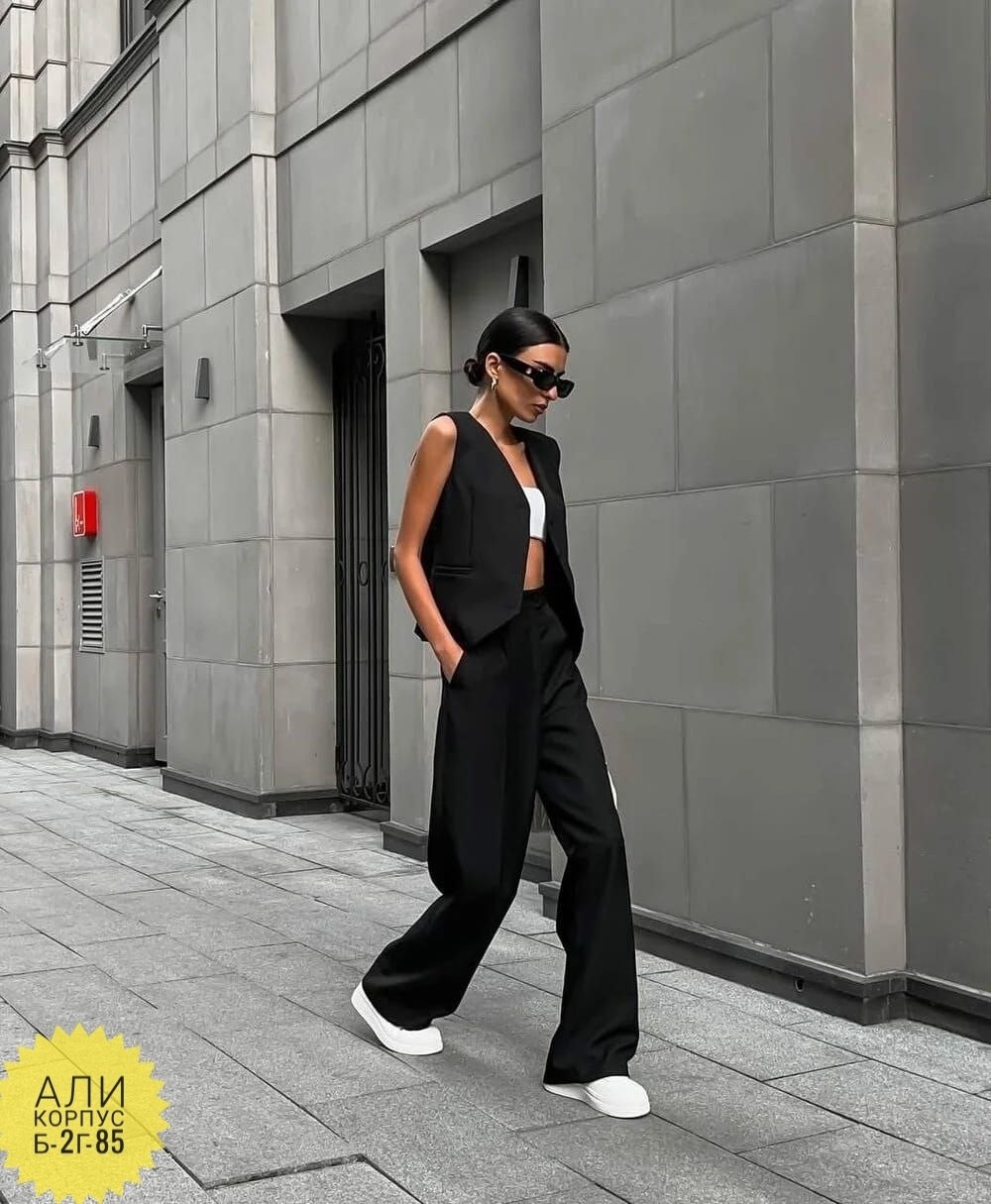костюм двойка брюки палаццо,костюм с брюками палаццо,брючный костюм с жилеткой,костюм брючный женский,брючный костюм с жилетом