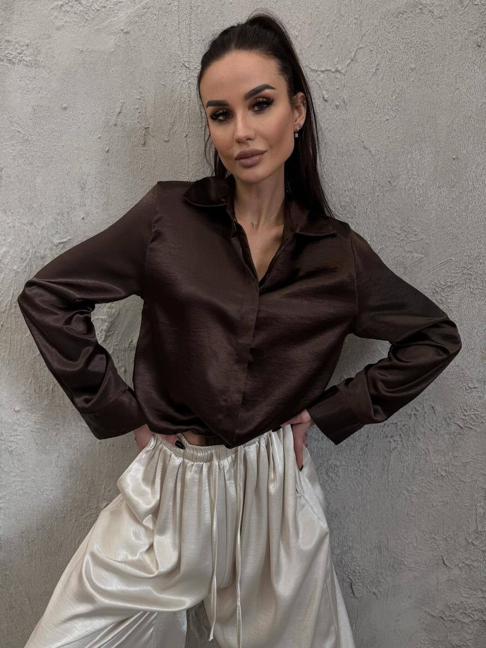 шелковая рубашка атласная bluza shop,рубашка атласная блузка шелковая divine tesoro,женская элегантная шёлковая рубашка,блузка женская,женская однотонная шёлковая рубашка