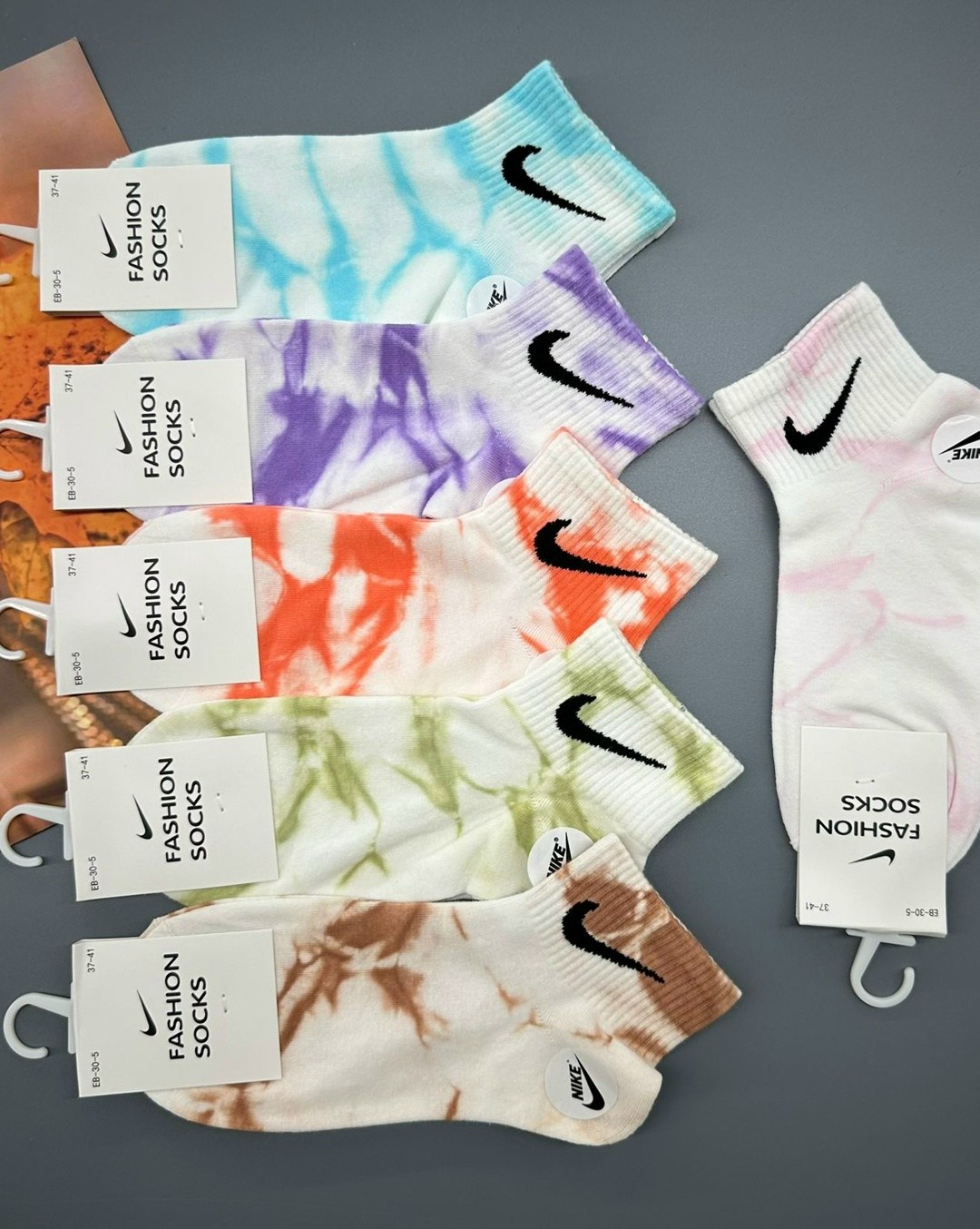 женские носки,спортивные носки средней длины тай дай найк,носки спортивные,носки женские спортивные,носки женские 10 пар