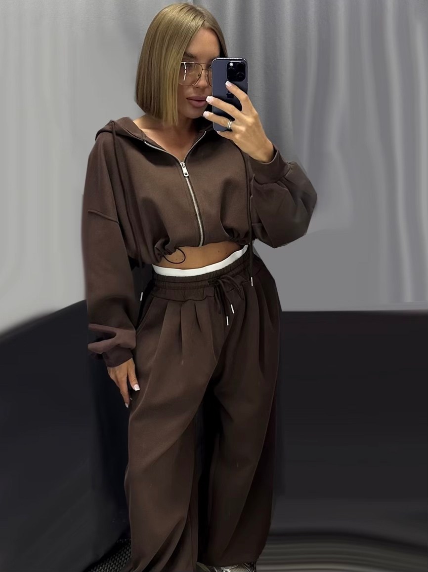 костюм спортивный женский,коричневый спортивный костюм с капюшоном moon,спортивный костюм,женский костюм,спортивные костюмы с широкими штанами