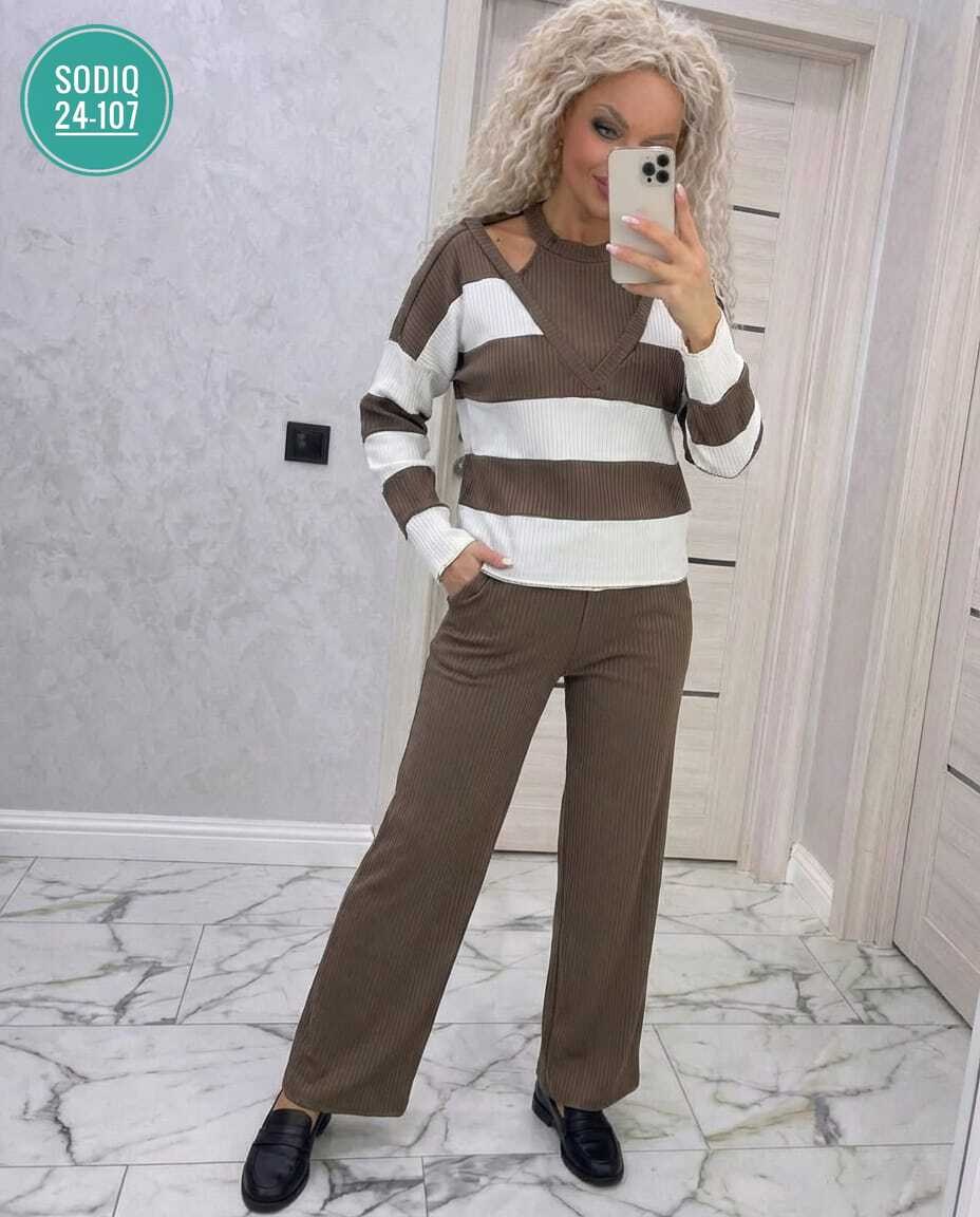 костюм кашемировый женский брючный,костюм женский,костюм женские повседневные,костюм женский кофта и штаны one size 42-48 арт. 1535266,костюм кашемировый брючный