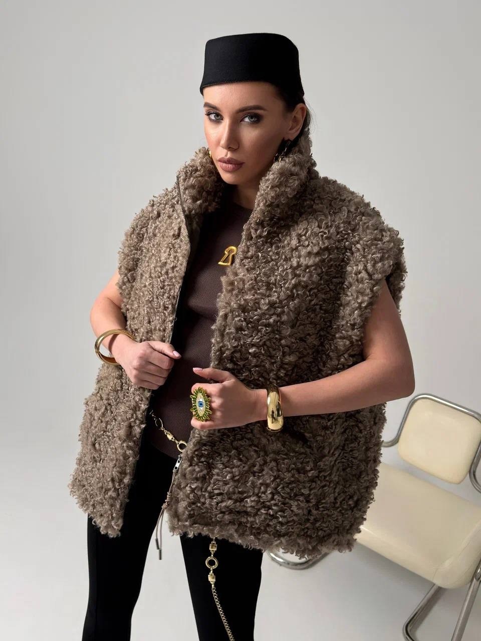 меховая жилет,женский меховой жилет,укороченная шуба из искусственной овчины savage,демисезонная одежда,модные одежды