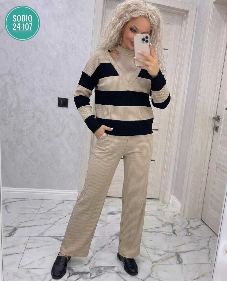 костюм кашемировый женский брючный,костюм женский,костюм женские повседневные,костюм женский кофта и штаны one size 42-48 арт. 1535266,костюм кашемировый брючный