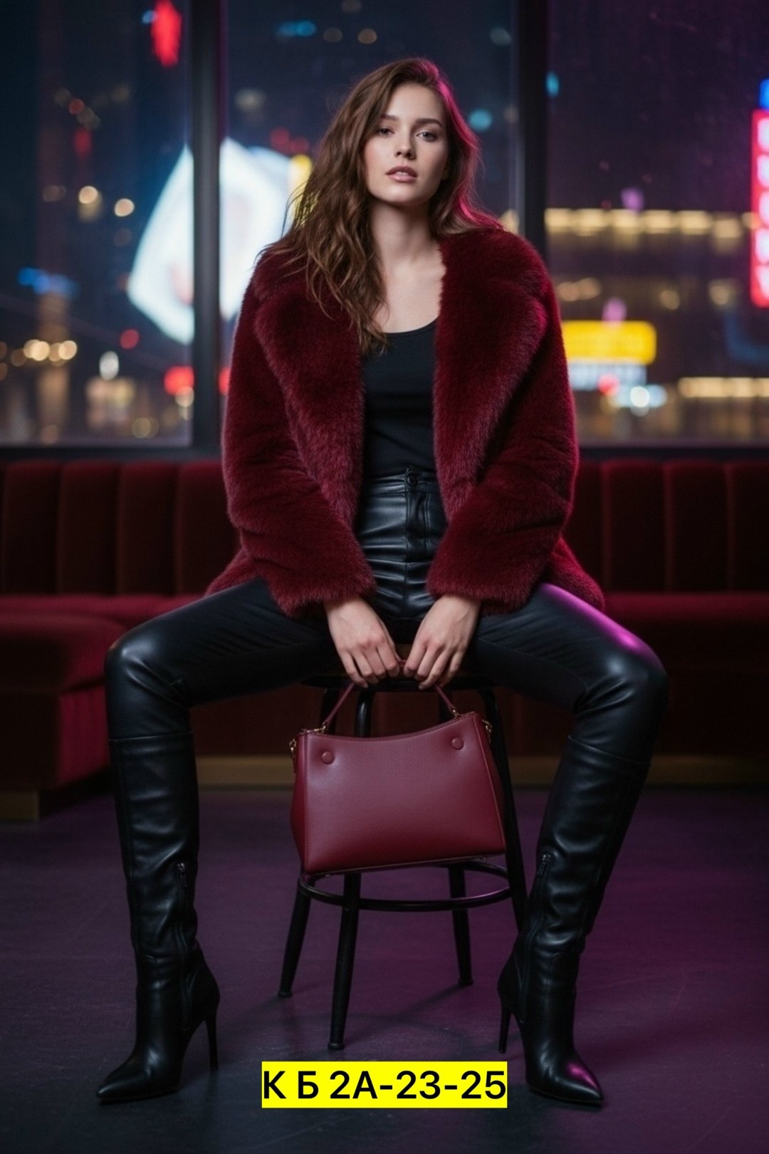 образ с кожаными штанами,шуба с кожаными штанами,шуба бордовая,стиль с кожаными штанами