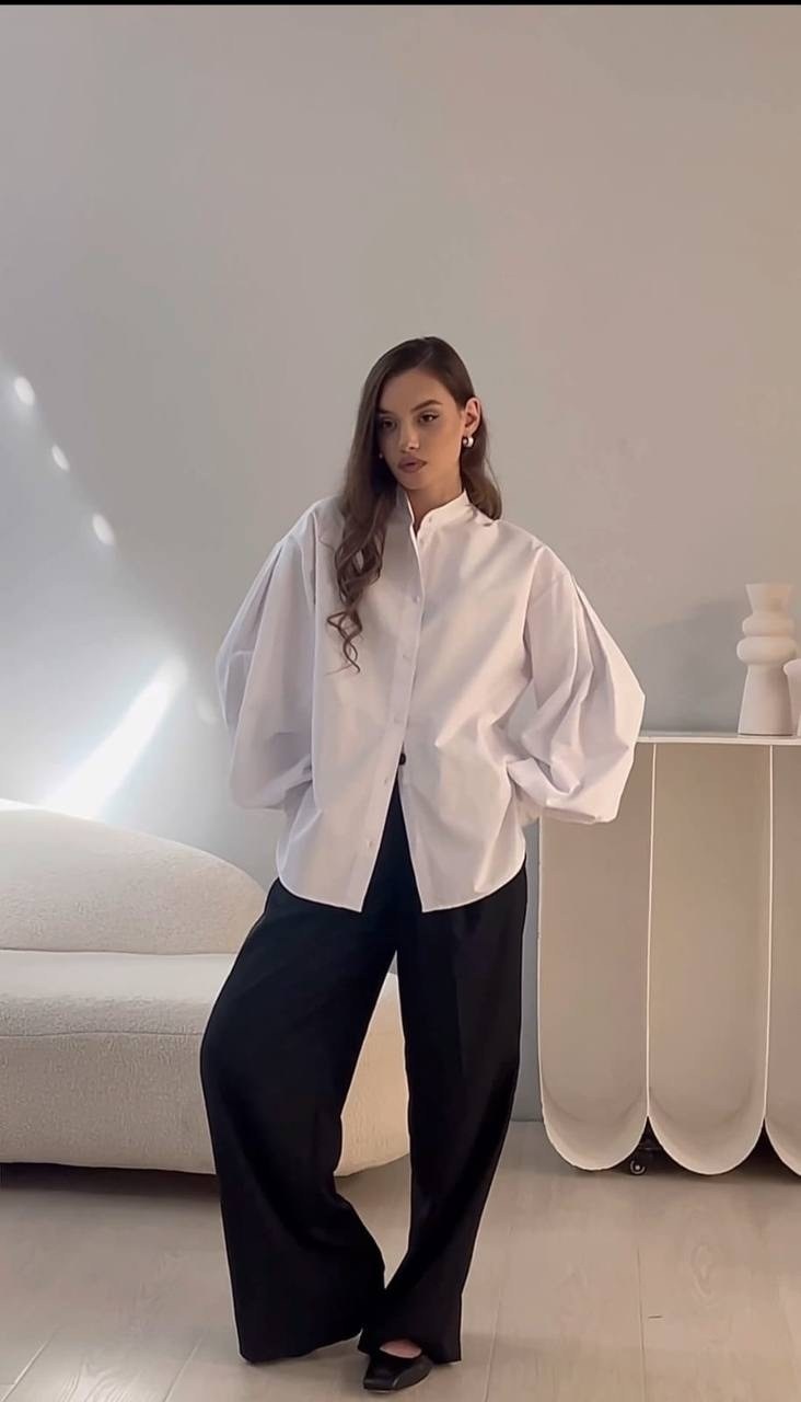 рубашка офисная оверсайз с пышными рукавами cassa marina,рубашка свободного кроя,белые рубашки,рубашка оверсайз белая,рубашка прямого кроя