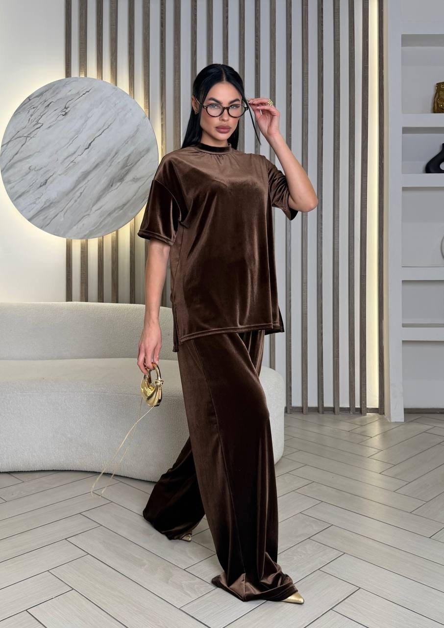 костюм (джемпер+брюки) lady taiga какао,брюки мокко looklikecat 06676420,велюровый костюм,женский велюровый костюм,костюм с брюками