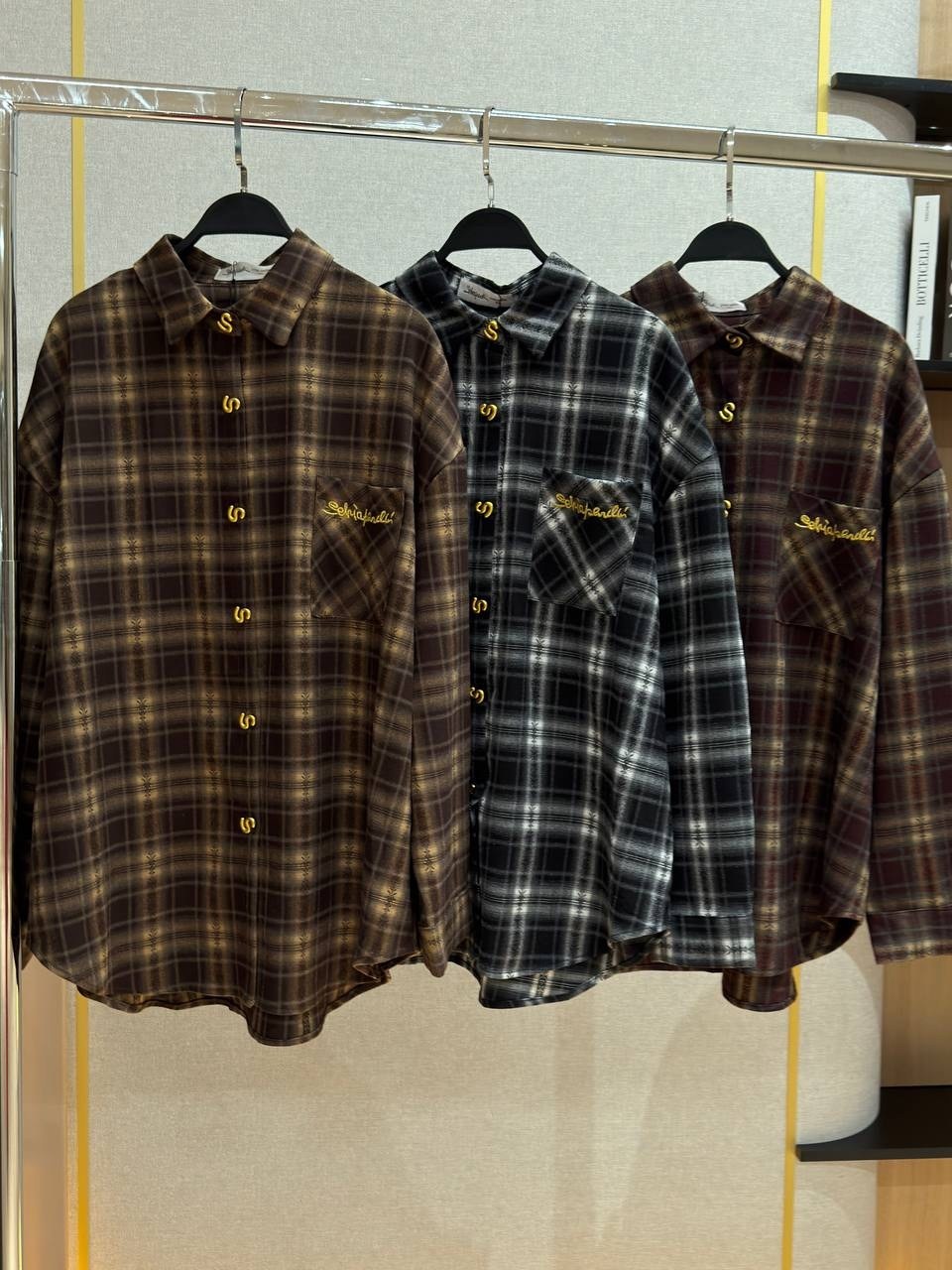 шерстяная рубашка в клетку тартан miu miu коричневый,клетчатая рубашка,рубашка в клетку,фланелевая рубашка,рубашка