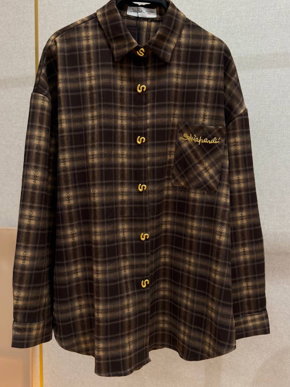 шерстяная рубашка в клетку тартан miu miu коричневый,клетчатая рубашка,рубашка в клетку,фланелевая рубашка,рубашка