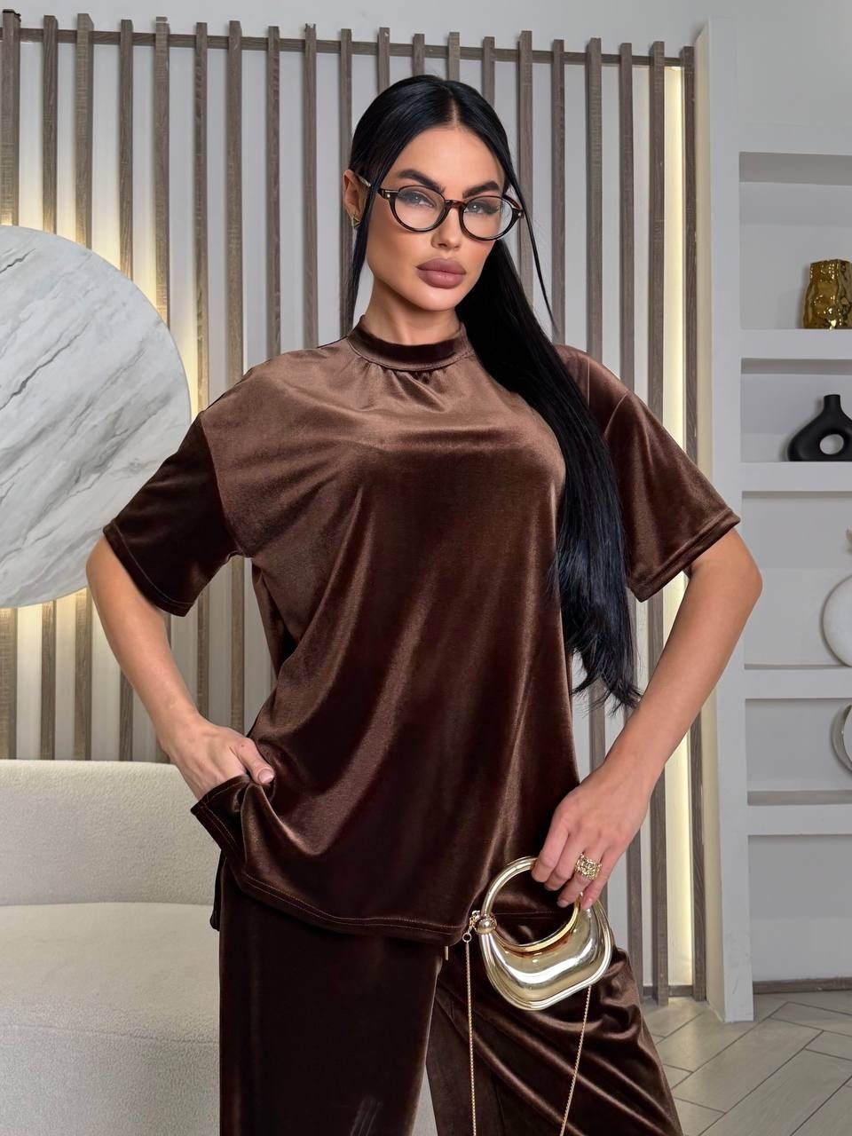 костюм (джемпер+брюки) lady taiga какао,брюки мокко looklikecat 06676420,велюровый костюм,женский велюровый костюм,костюм с брюками