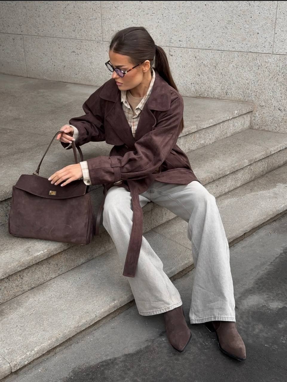 замшевый тренч,тренч замшевый длинный tinaria,женский плащ,модный плащ,замшевая куртка