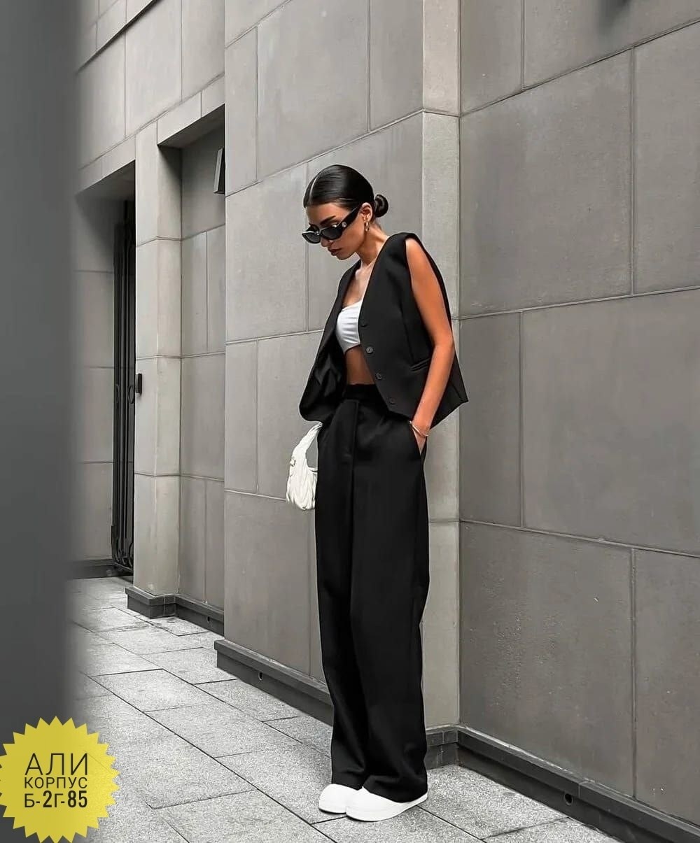 костюм двойка брюки палаццо,костюм с брюками палаццо,брючный костюм с жилеткой,костюм брючный женский,брючный костюм с жилетом