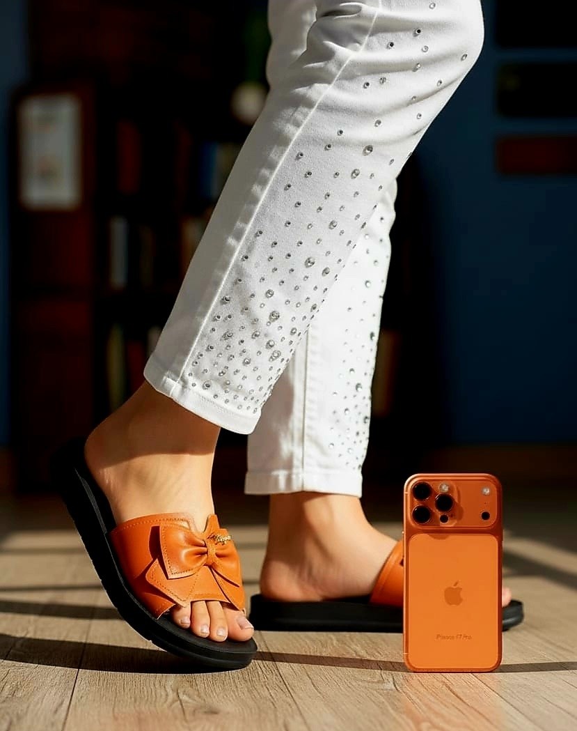 ,модные шлепанцы,модные тапочки,шлёпанцы женские оранжевые,шлепанцы с бантами