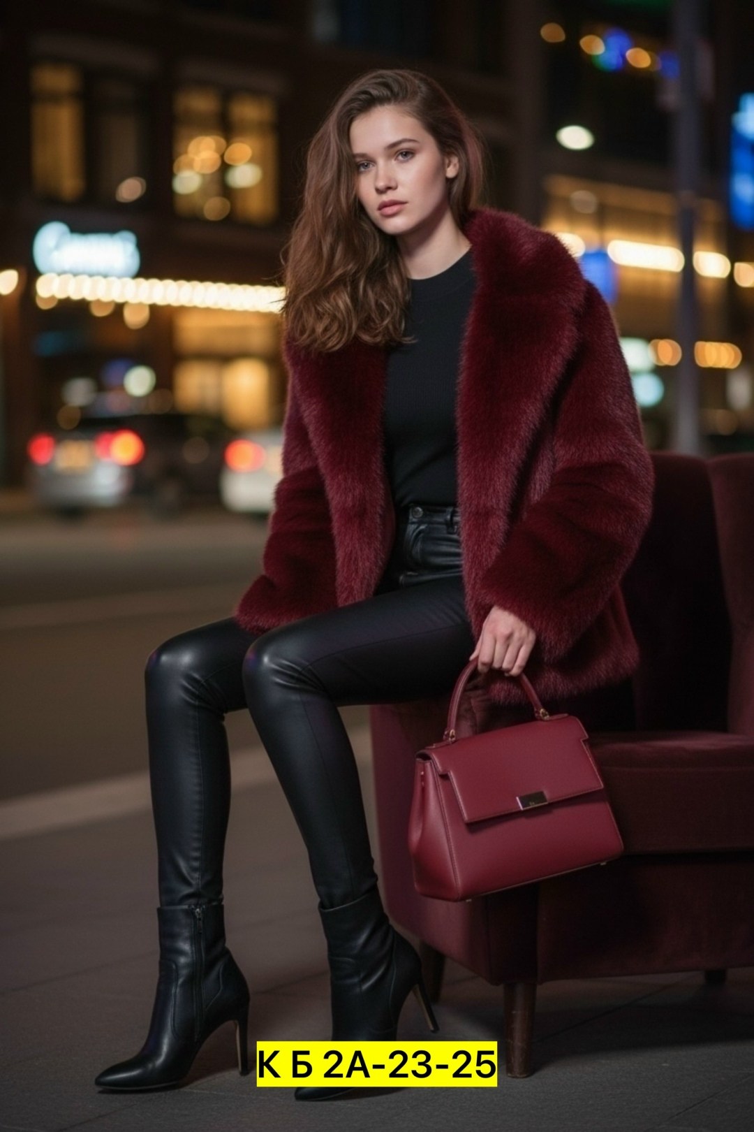 образ с кожаными штанами,шуба с кожаными штанами,шуба бордовая,стиль с кожаными штанами