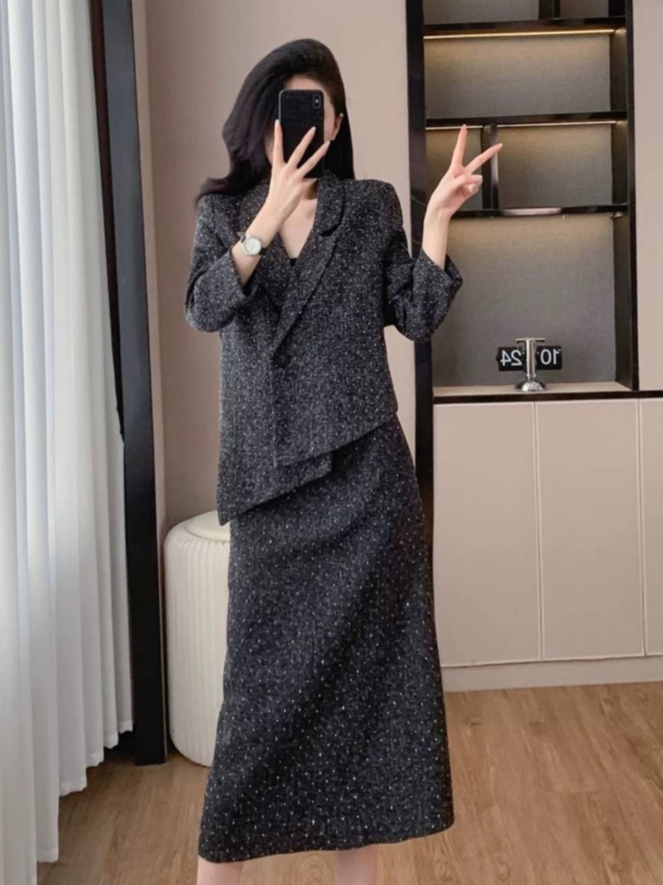 женский твидовый костюм из двух предметов,костюм с юбкой,женский твидовый комплект из двух предметов,твидовый костюм с юбкой,женский твидовый костюм