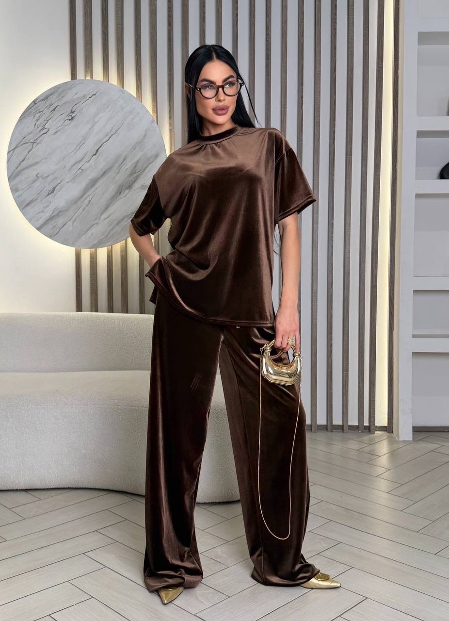 костюм (джемпер+брюки) lady taiga какао,брюки мокко looklikecat 06676420,велюровый костюм,женский велюровый костюм,костюм с брюками