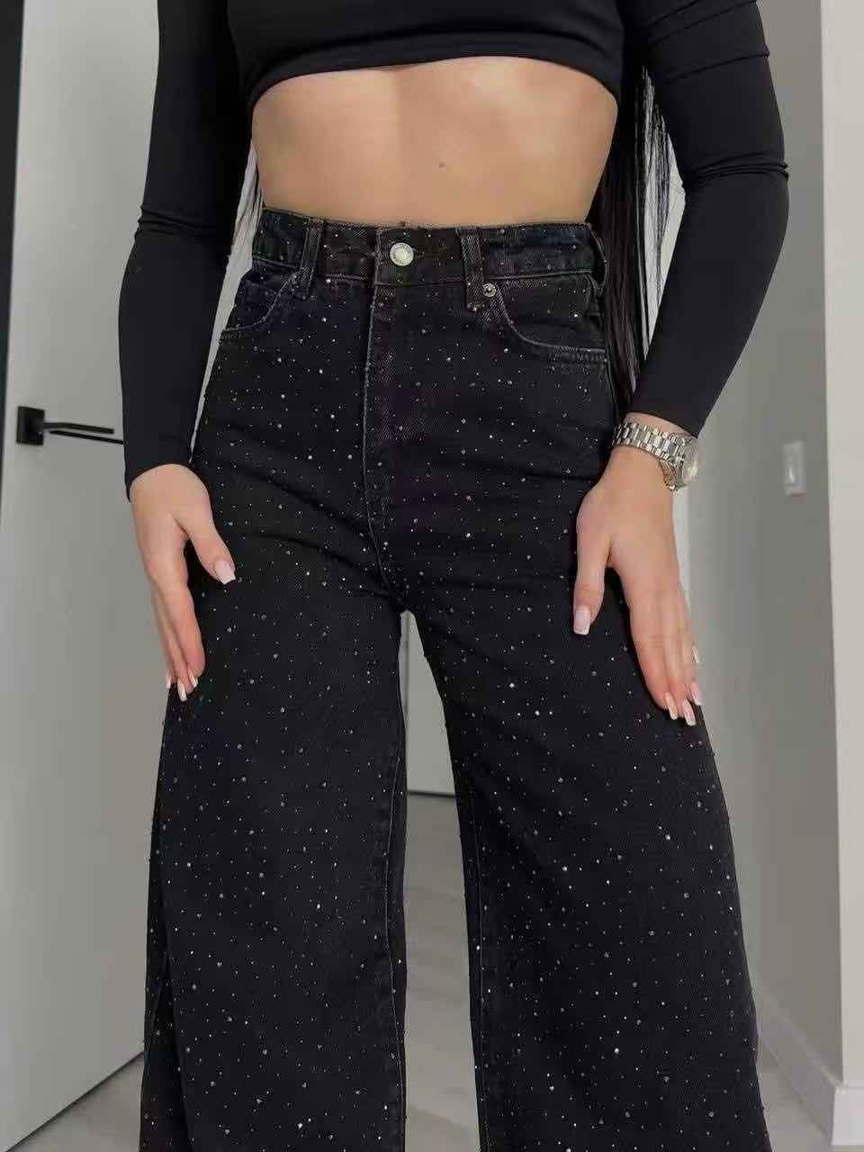 джинсы со стразами,джинсы женские zolla 22333710v06199d0 черные,джинсы со стразами в золла,джинсы широкие со стразами,американские черные джинсы со стразами