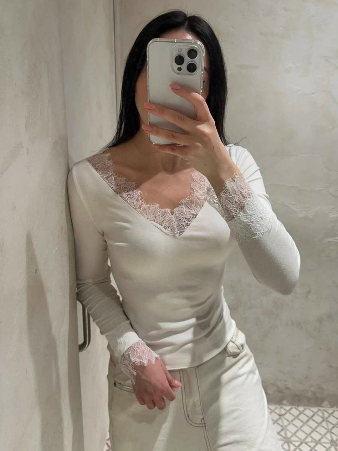 женская сексуальная кружевная базовая рубашка с v-образным вырезом,лонгслив женские,лонгслив,лонгслив белый,лонгслив из модала с кружевными вставками