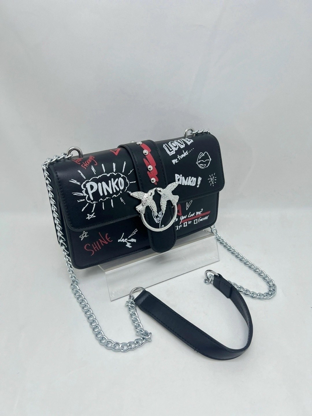 сумка pinko love graffiti клатч с птицами,женская сумка pinko,сумка pinko,сумка новая черная pinko graffiti большая,сумка pinko черная через плечо