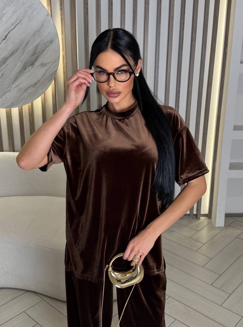 костюм (джемпер+брюки) lady taiga какао,брюки мокко looklikecat 06676420,велюровый костюм,женский велюровый костюм,костюм с брюками