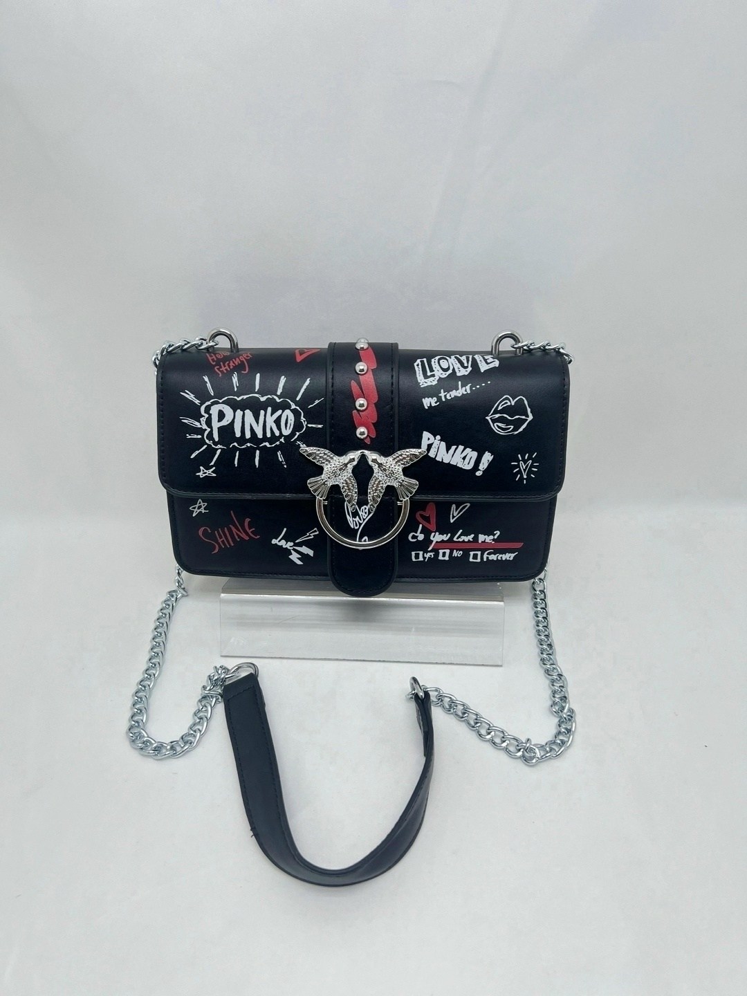 сумка pinko love graffiti клатч с птицами,женская сумка pinko,сумка pinko,сумка новая черная pinko graffiti большая,сумка pinko черная через плечо