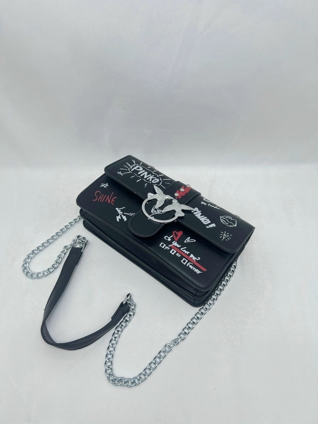 сумка pinko love graffiti клатч с птицами,женская сумка pinko,сумка pinko,сумка новая черная pinko graffiti большая,сумка pinko черная через плечо