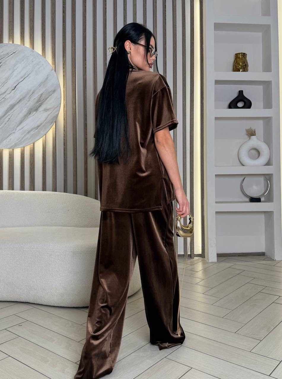 костюм (джемпер+брюки) lady taiga какао,брюки мокко looklikecat 06676420,велюровый костюм,женский велюровый костюм,костюм с брюками