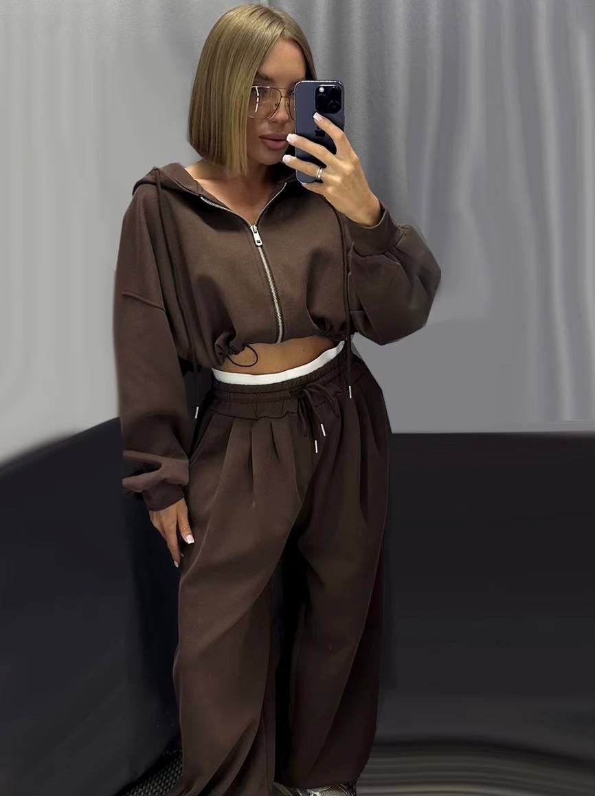 коричневый спортивный костюм с капюшоном moon,спортивный костюм для женщин,костюм спортивный женский,повседневный спортивный костюм,спортивные костюмы с широкими штанами