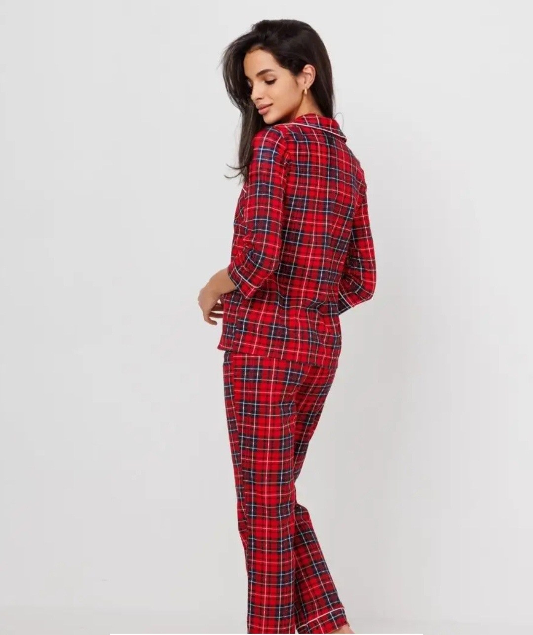 пижама красная в белую клетку,пижама женская home style 1558 красная 52 ru,пижама в клетку женская красная,пижама со штанами и рубашкой хлопок home style,пижама женская красная в белую клетку