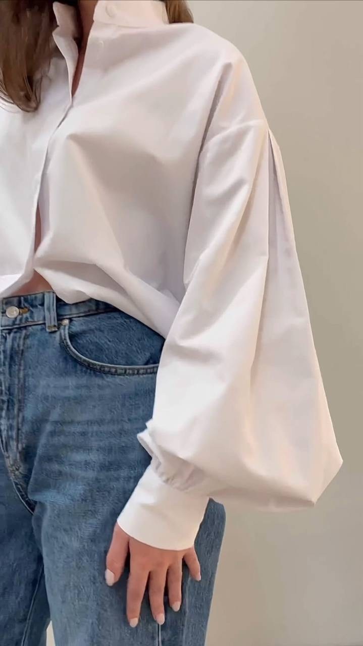 рубашка офисная оверсайз с пышными рукавами cassa marina,рубашка свободного кроя,белые рубашки,рубашка оверсайз белая,рубашка прямого кроя