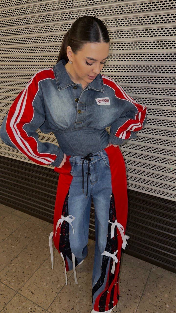 джинсы с лампасами,модные наряды,стильные женские костюмы,куртка джинсовый