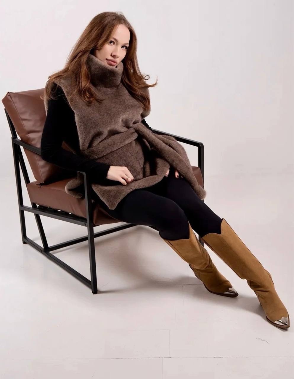 пончо (манишка) из трикотажа "penelope c",манишка меховая длинная шарф из эко норки abello,классический джемпер,манишка меховая,пончо манишка кристина юсупова