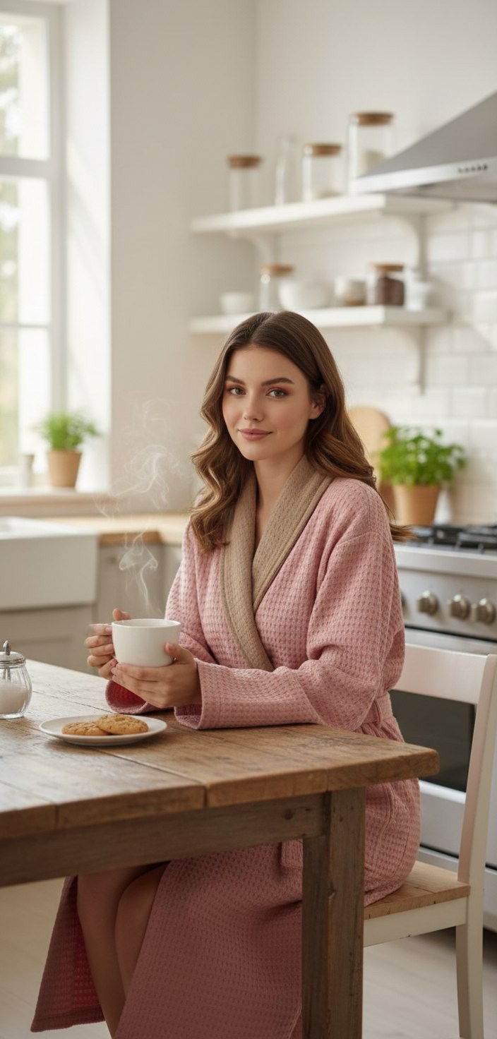 женский вафельный халат,вафельный халат,халат банный женский вафельный comfy home кх-вж,comfy home халат банный женский вафельный,халат домашний вафельный