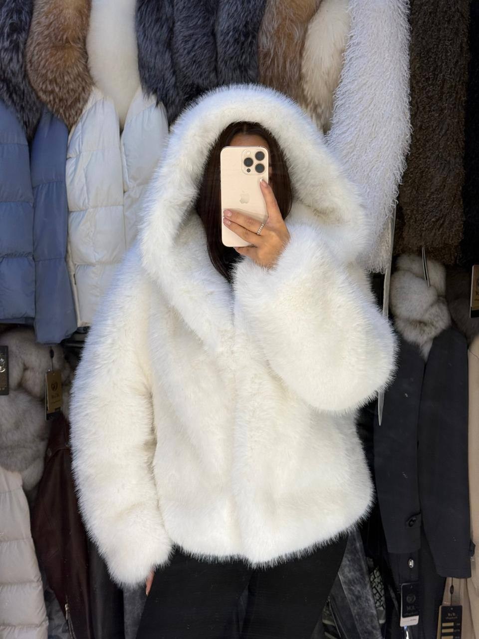 шуба искусственная экошуба зимняя с капюшоном (oversize) n&t store,шуба искусственная,шубка,шуба,женская плюшевая свободная куртка с капюшоном из искусственного кроличьего меха