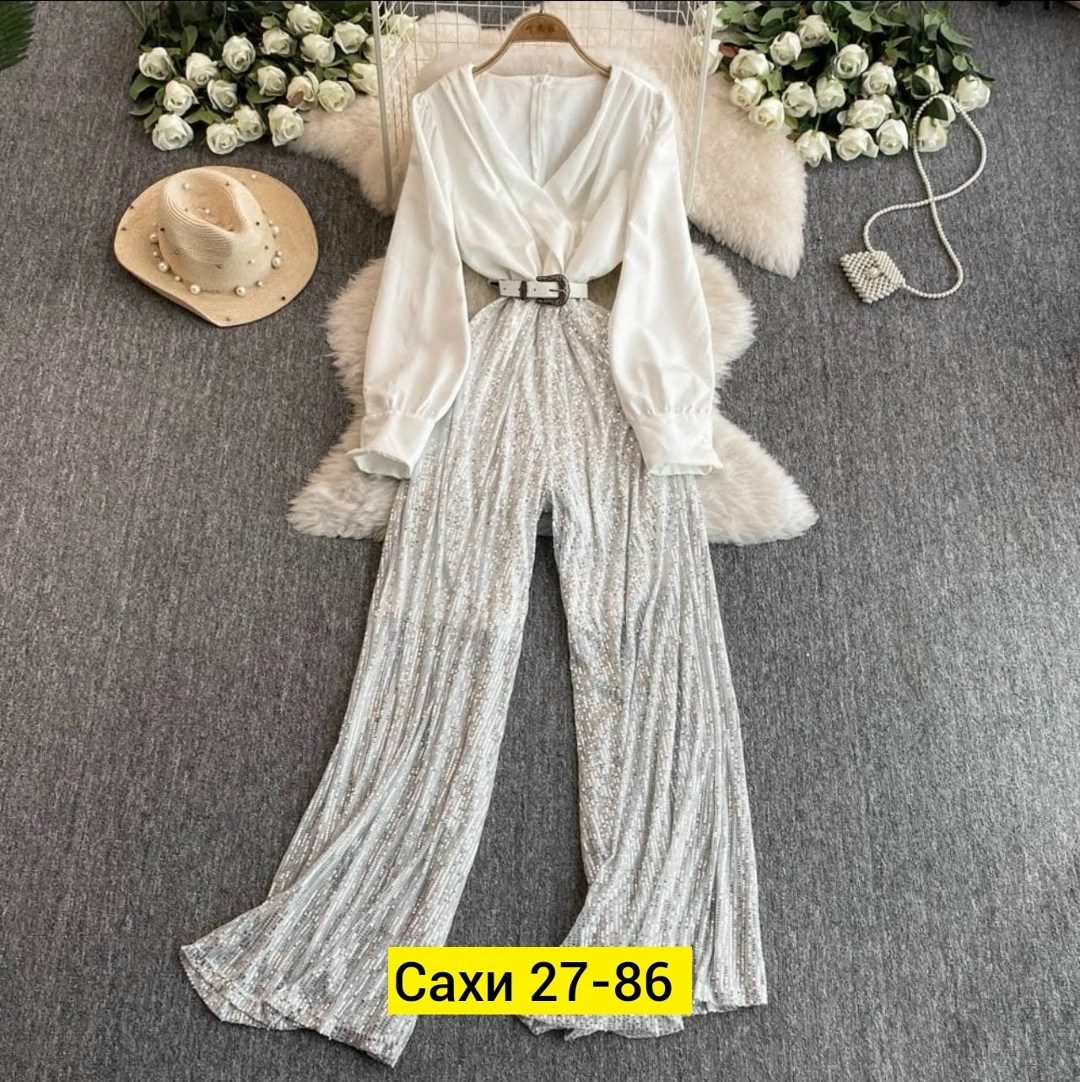 элегантные комбинезоны,брючный костюм элегантный,комплект одежды женские,женские комбинезоны,комбинезон с широкими штанинами