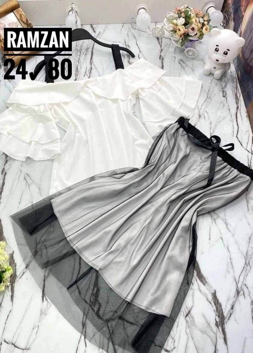 юбка сетка,блузка с оборками,шифоновая блузка,костюм с юбкой,блузка с круглым вырезом