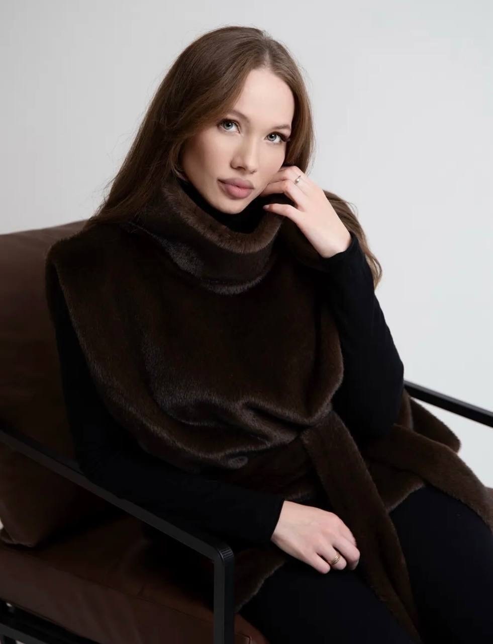 пончо (манишка) из трикотажа "penelope c",манишка меховая длинная шарф из эко норки abello,классический джемпер,манишка меховая,пончо манишка кристина юсупова