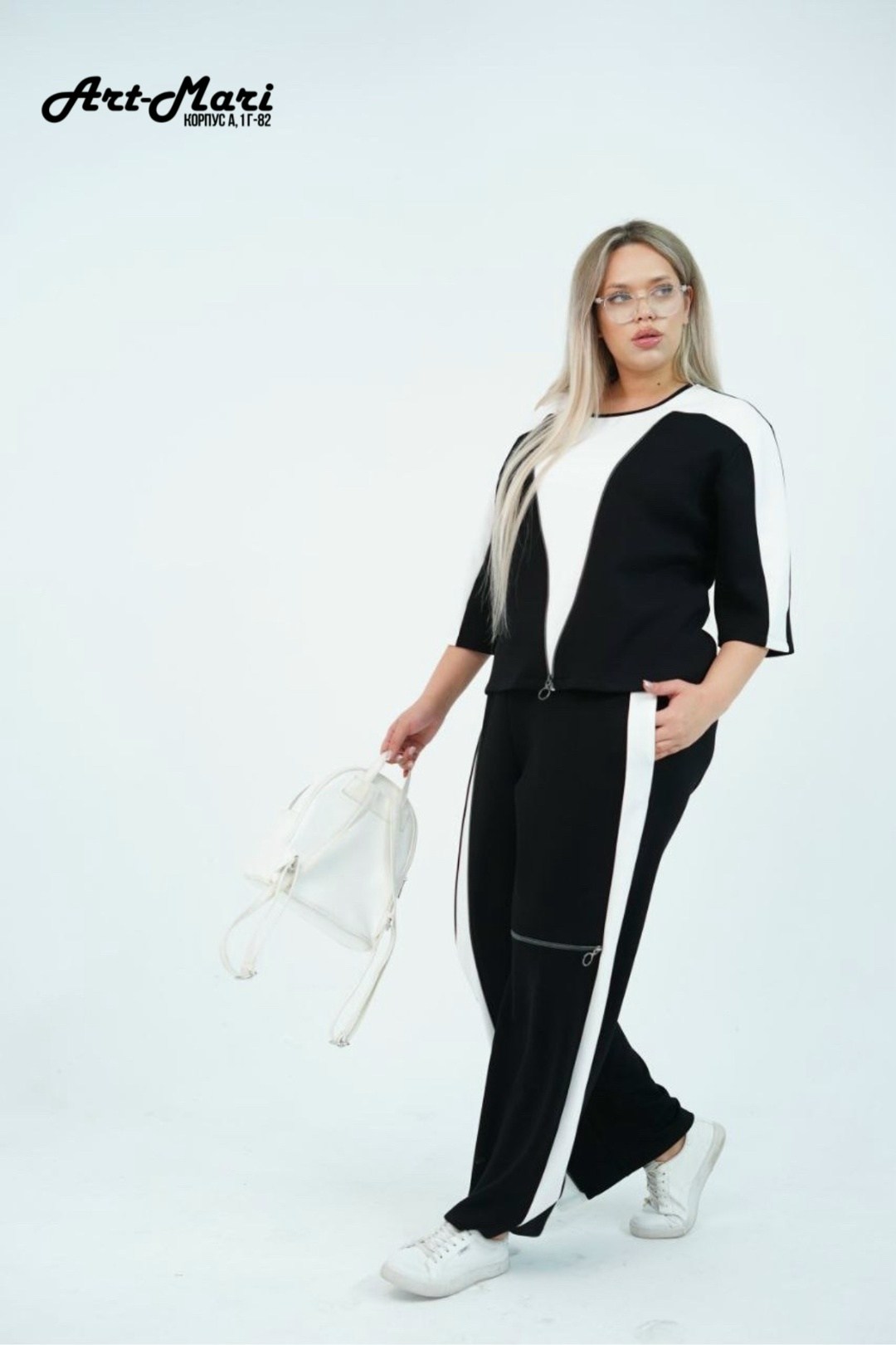 брючный костюм andina 972 черный/белый двойка,костюм женский брючный,черный брючный костюм с туникой и контрастными вставками,брючный костюм andina арт: 972 черный/белый,черный брючный костюм с тунико