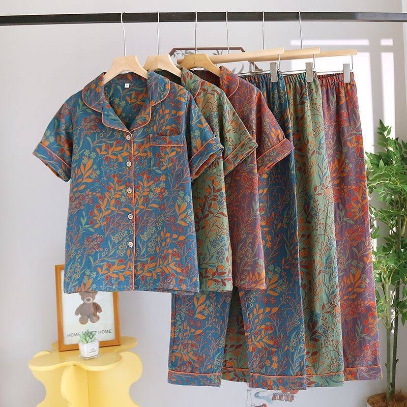 пижама женский с брюками муслин размер 46 разноцветный прозрачный,муслиновая пижама со штанами и рубашкой,пижама женский с брюками муслин размер 44 разноцветный длинный,женская пижама из муслина,пижам