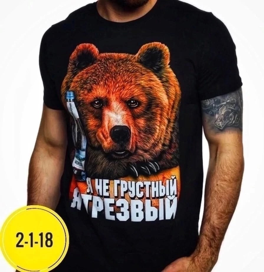 футболка мужская с приколами,футболка с медведем,футболка с принтом,футболка ''русский медведь'',футболки мужские