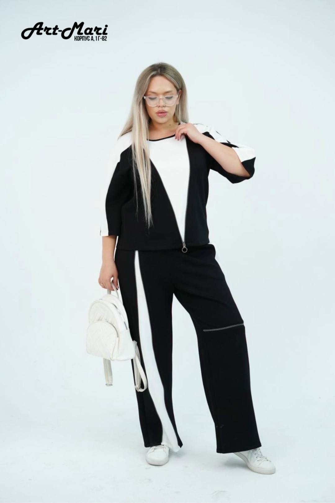 брючный костюм andina 972 черный/белый двойка,костюм женский брючный,черный брючный костюм с туникой и контрастными вставками,брючный костюм andina арт: 972 черный/белый,черный брючный костюм с тунико