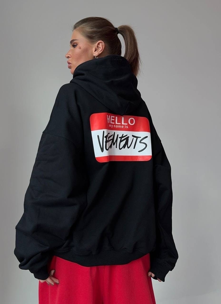 толстовка,толстовка с капюшоном,vetements hello my name is vetements hoodie black,женское толстовка