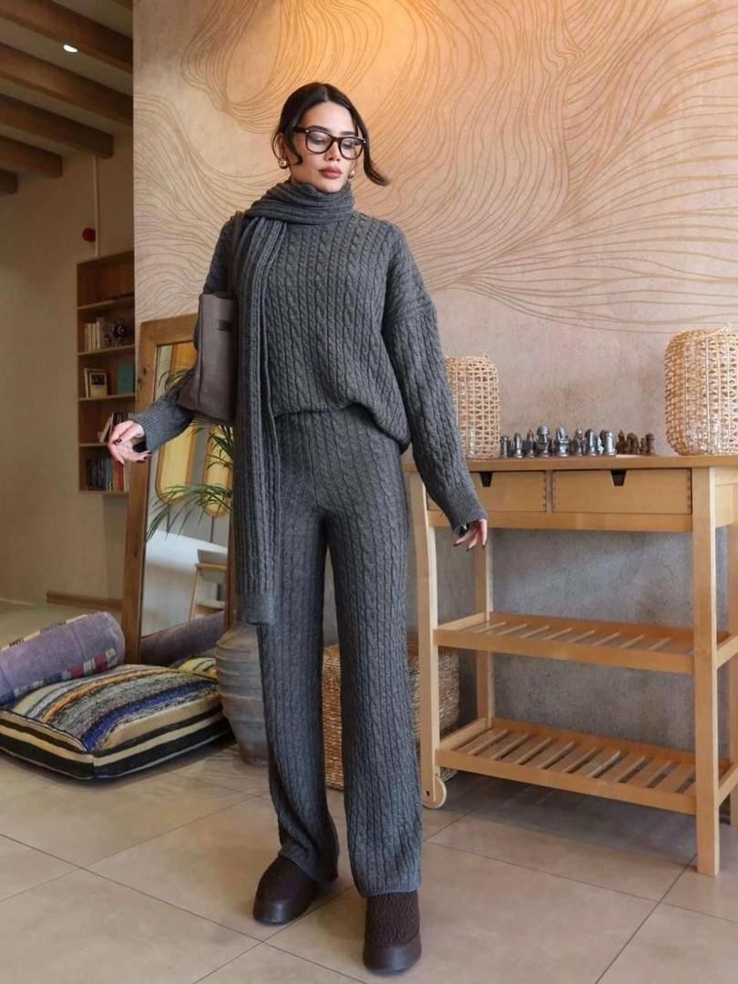 вязаный костюм,вязанный костюм,вязаный костюм женский,теплый вязаный костюм,комбинированные костюмы