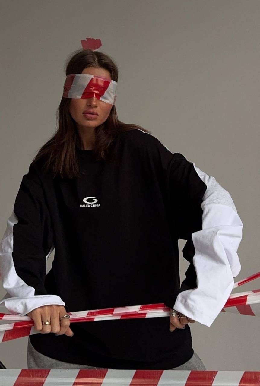 лонгслив balenciaga,свитшот мужской balenciaga воротник черный,футболка fw24 мужская свободного покроя черный balenciaga,свитшот баленсиага мужской,свитшот balenciaga