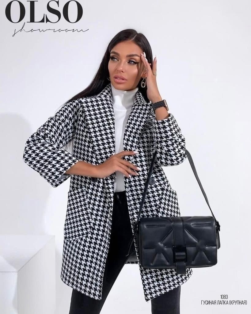 полупальто женское,женское пальто,пальто pirs 1689 бело-серая гусиная лапка,пальто демисезонная,пальто трикотажное