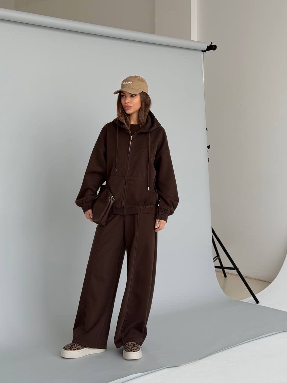 коричневый спортивный костюм с капюшоном moon,спортивный костюм,костюм с брюками,женский костюм